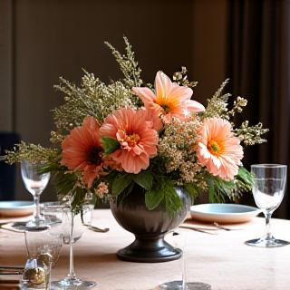 An elegant floral centerpiece on a corporate event table.